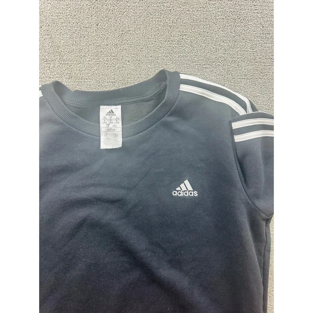 Adidas Sweatshirt Men L Black Crewneck Long‎ Sleeve 3-Stripe Athletic Sporty